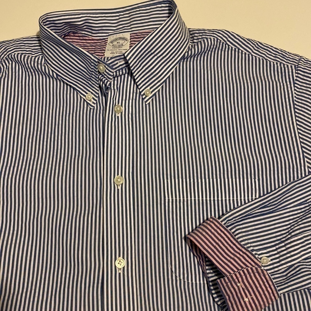 Brooks Brothers flip cuff long sleeved shirt size XL blue pink